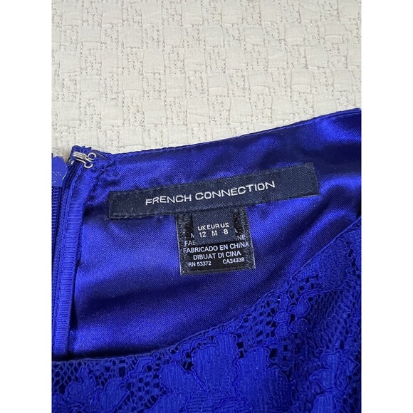French Connection Lace Mini Dress Skater Fit And Flare | Royal Blue | Size 6 M - Picture 4 of 11